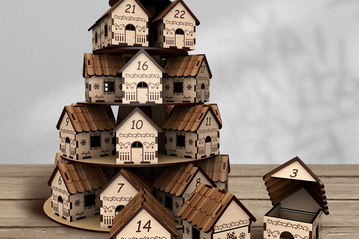 Σετ των 2 Intra απο ξύλο plywood 3mm-4mm πάχος Ημερολόγιο Χριστουγέννων Δίασταση 15x15 cm INTRAFABR-108160734