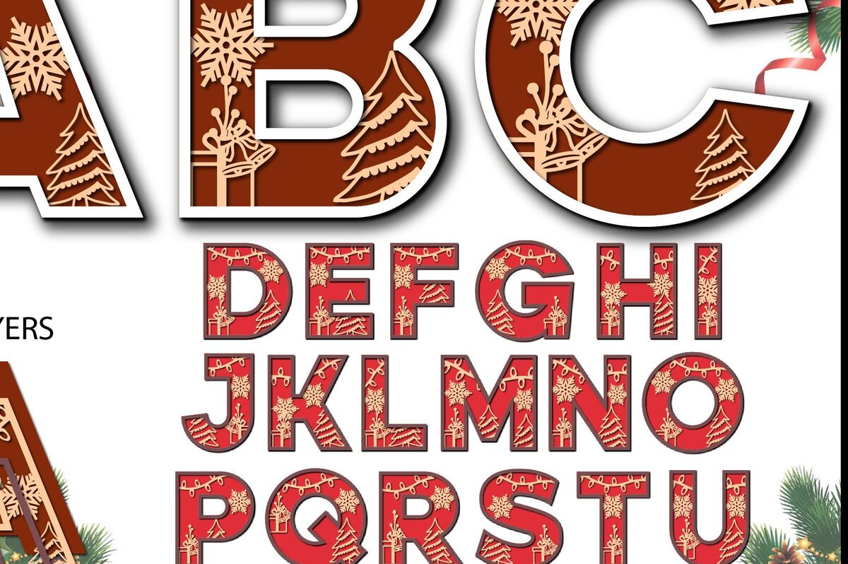 Σετ των 2 Intra απο ξύλο plywood 3mm-4mm πάχος Χριστουγεννιάτικου Αλφαβήτου /Χάρτινης κοπής Δίασταση 15x15 cm INTRAFABR-36863923