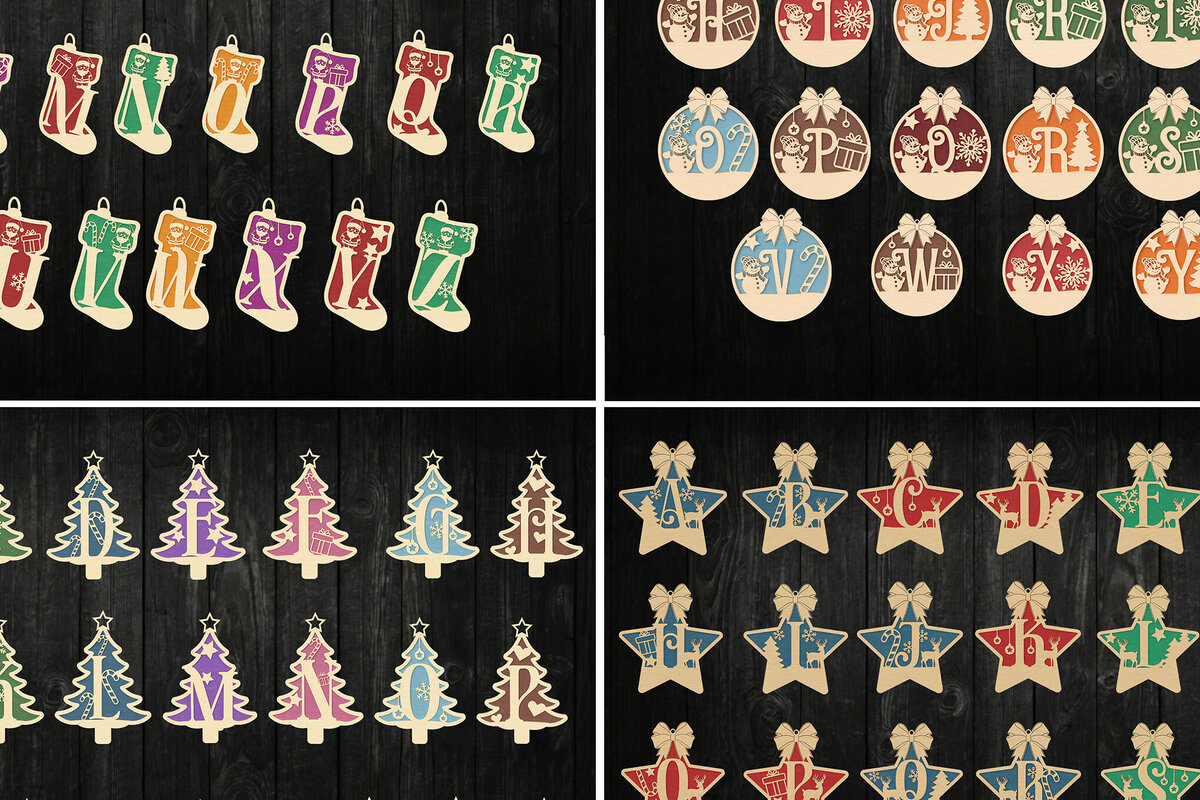 Σετ των 3 Intra απο ξύλο plywood 3mm-4mm πάχος Χριστουγεννιάτικο Στολίδι Αλφαβήτου Mega Δίασταση 8x8 cm INTRAFABR-108364470