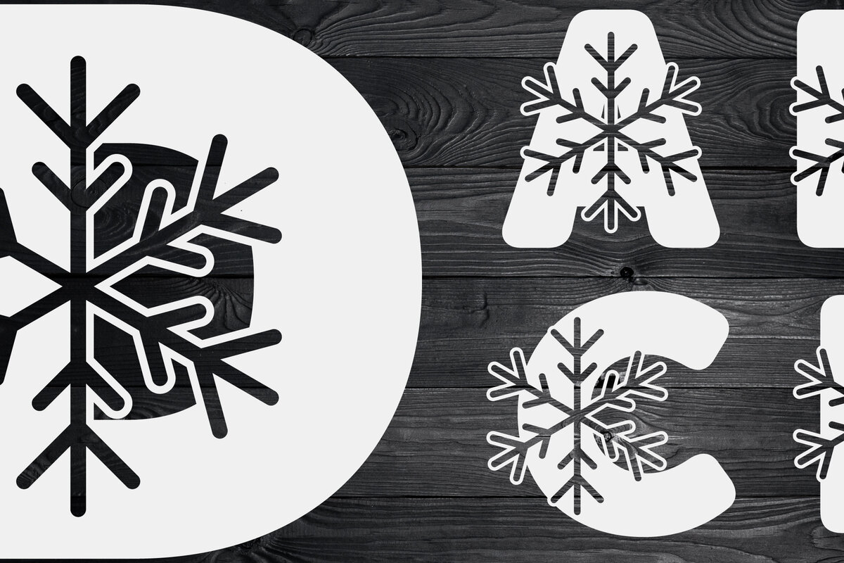 Σετ των 2 Intra απο ξύλο plywood 3mm-4mm πάχος Χριστουγεννιάτικο αλφάβητο Snowflake γράμματα Δίασταση 15x15 cm INTRAFABR-50283895