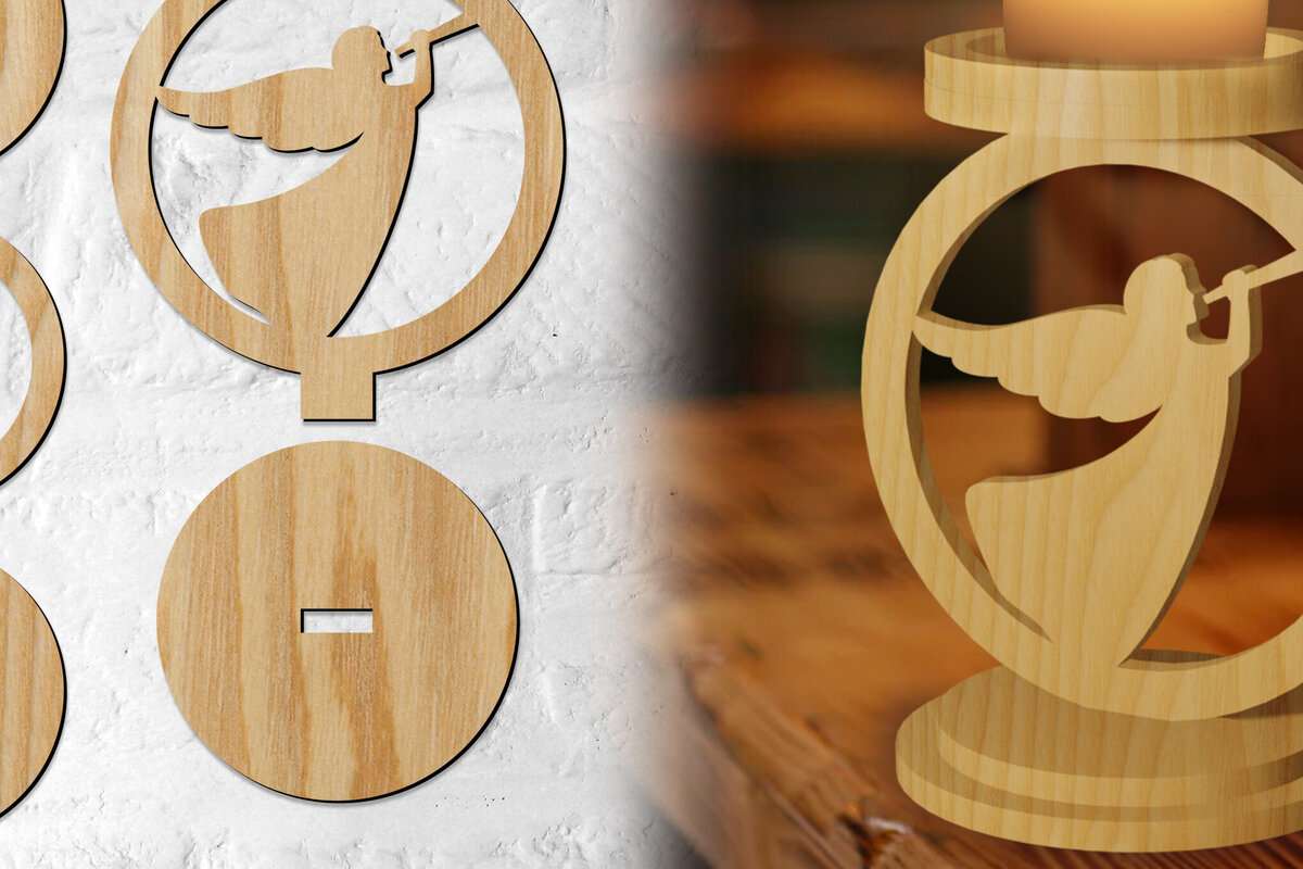 Σετ των 2 Intra απο ξύλο plywood 3mm-4mm πάχος Κηροπήγιο αγγέλου Χριστουγέννων Δίασταση 15x15 cm INTRAFABR-76986707