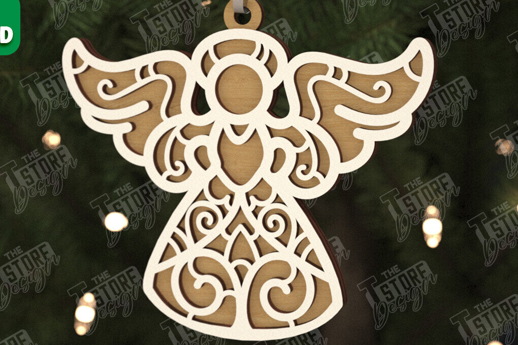 Σετ των 2 Intra απο ξύλο plywood 3mm-4mm πάχος Χριστουγεννιάτικος Άγγελος |Παιχνίδι Χριστουγεννιάτικου Δέντρου| CNC Δίασταση 15x15 cm INTRAFABR-106601854