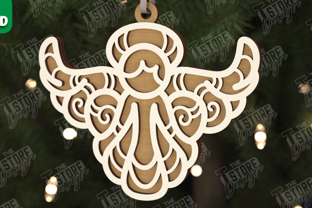 Σετ των 2 Intra απο ξύλο plywood 3mm-4mm πάχος Χριστουγεννιάτικος Άγγελος |Παιχνίδι Χριστουγεννιάτικου Δέντρου| CNC Δίασταση 15x15 cm INTRAFABR-106601792