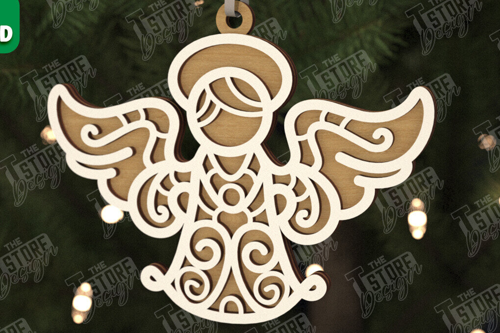 Σετ των 2 Intra απο ξύλο plywood 3mm-4mm πάχος Χριστουγεννιάτικος Άγγελος |Παιχνίδι Χριστουγεννιάτικου Δέντρου| CNC Δίασταση 15x15 cm INTRAFABR-106601802