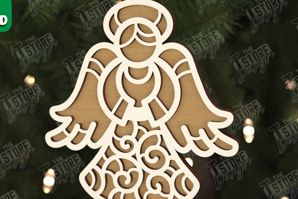 Σετ των 2 Intra απο ξύλο plywood 3mm-4mm πάχος Χριστουγεννιάτικος Άγγελος |Παιχνίδι Χριστουγεννιάτικου Δέντρου| CNC Δίασταση 15x15 cm INTRAFABR-106601811