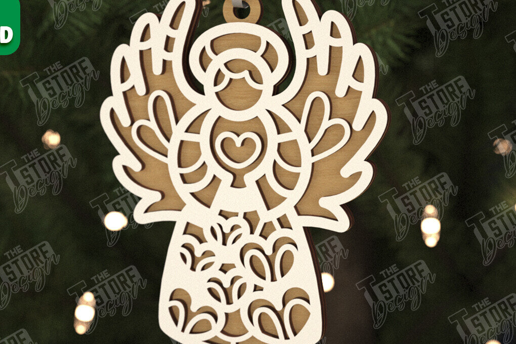 Σετ των 2 Intra απο ξύλο plywood 3mm-4mm πάχος Χριστουγεννιάτικος Άγγελος |Παιχνίδι Χριστουγεννιάτικου Δέντρου| CNC Δίασταση 15x15 cm INTRAFABR-106601816