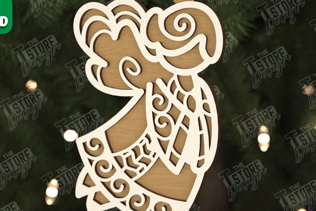 Σετ των 2 Intra απο ξύλο plywood 3mm-4mm πάχος Χριστουγεννιάτικος Άγγελος |Παιχνίδι Χριστουγεννιάτικου Δέντρου| CNC Δίασταση 15x15 cm INTRAFABR-106601823