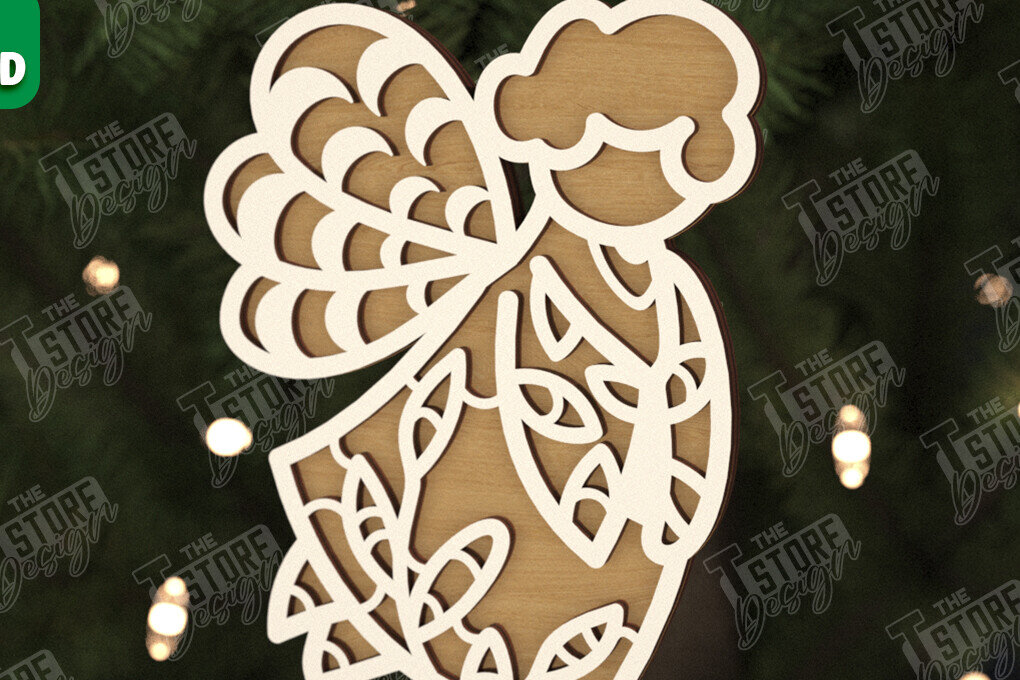 Σετ των 3 Intra απο ξύλο plywood 3mm-4mm πάχος Χριστουγεννιάτικος Άγγελος |Παιχνίδι Χριστουγεννιάτικου Δέντρου| CNC Δίασταση 15x15 cm INTRAFABR-106601838