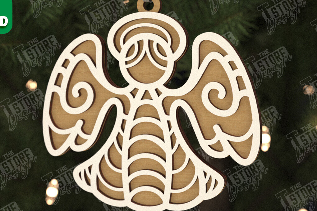 Σετ των 2 Intra απο ξύλο plywood 3mm-4mm πάχος Χριστουγεννιάτικος Άγγελος |Παιχνίδι Χριστουγεννιάτικου Δέντρου| CNC Δίασταση 15x15 cm INTRAFABR-106601779