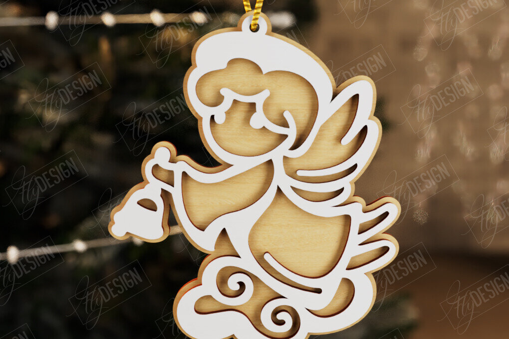 Σετ των 2 Intra απο ξύλο plywood 3mm-4mm πάχος Χριστουγεννιάτικος Άγγελος | Παιχνίδι Χριστουγεννιάτικου Δέντρου|CNC Δίασταση 15x15 cm INTRAFABR-107180094