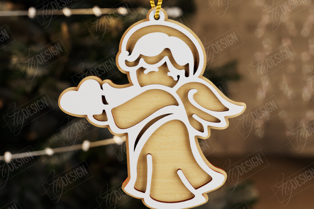 Σετ των 2 Intra απο ξύλο plywood 3mm-4mm πάχος Χριστουγεννιάτικος Άγγελος | Παιχνίδι Χριστουγεννιάτικου Δέντρου|CNC Δίασταση 15x15 cm INTRAFABR-107180059