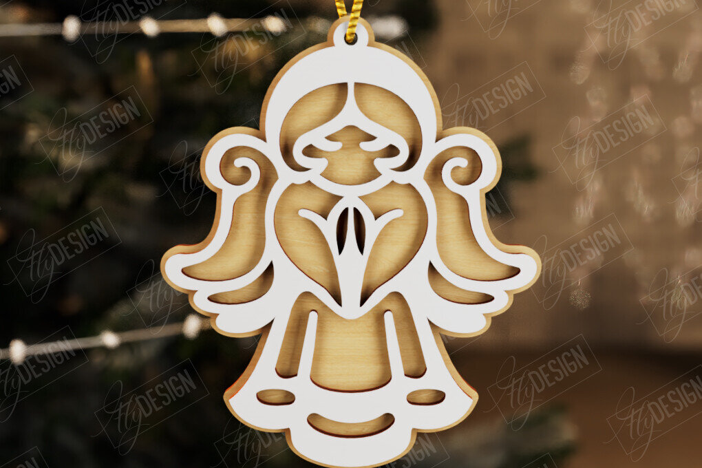 Σετ των 2 Intra απο ξύλο plywood 3mm-4mm πάχος Χριστουγεννιάτικος Άγγελος | Παιχνίδι Χριστουγεννιάτικου Δέντρου|CNC Δίασταση 15x15 cm INTRAFABR-107180062