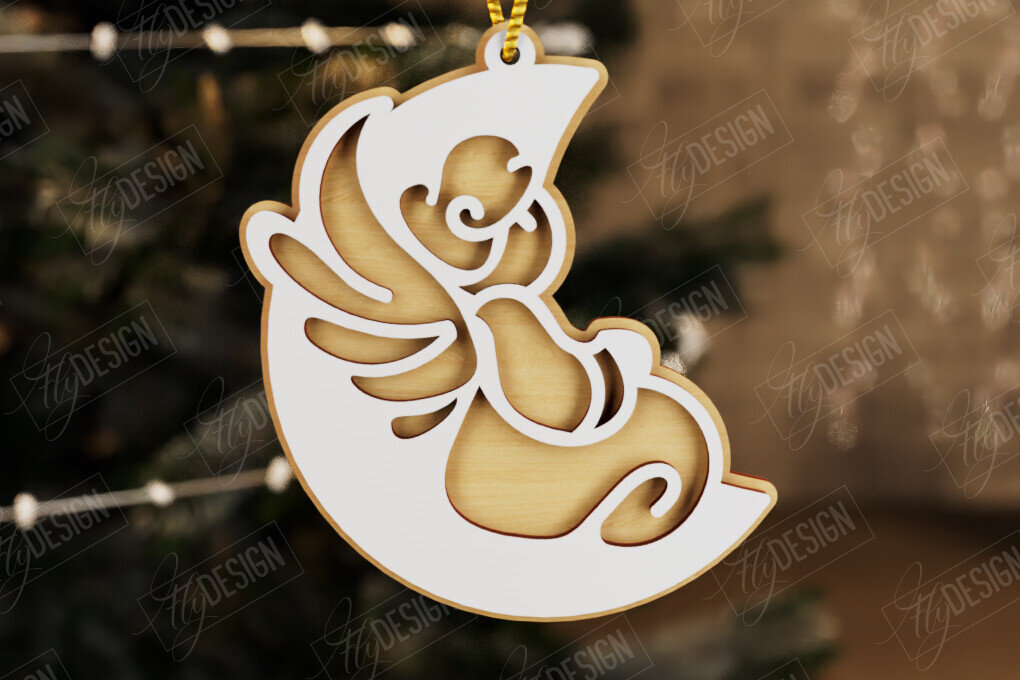 Σετ των 3 Intra απο ξύλο plywood 3mm-4mm πάχος Χριστουγεννιάτικος Άγγελος | Παιχνίδι Χριστουγεννιάτικου Δέντρου|CNC Δίασταση 15x15 cm INTRAFABR-107180067