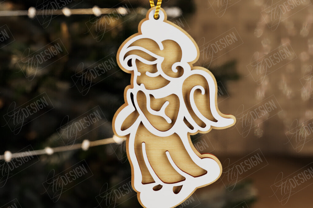 Σετ των 2 Intra απο ξύλο plywood 3mm-4mm πάχος Χριστουγεννιάτικος Άγγελος | Παιχνίδι Χριστουγεννιάτικου Δέντρου|CNC Δίασταση 15x15 cm INTRAFABR-107180074