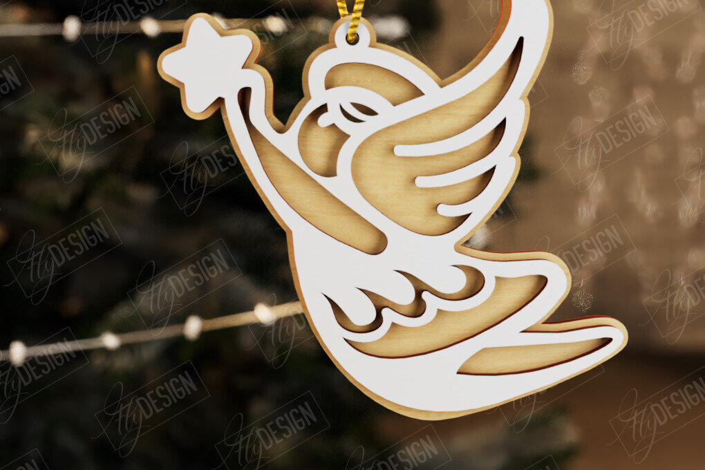 Σετ των 2 Intra απο ξύλο plywood 3mm-4mm πάχος Χριστουγεννιάτικος Άγγελος | Παιχνίδι Χριστουγεννιάτικου Δέντρου|CNC Δίασταση 15x15 cm INTRAFABR-107180080