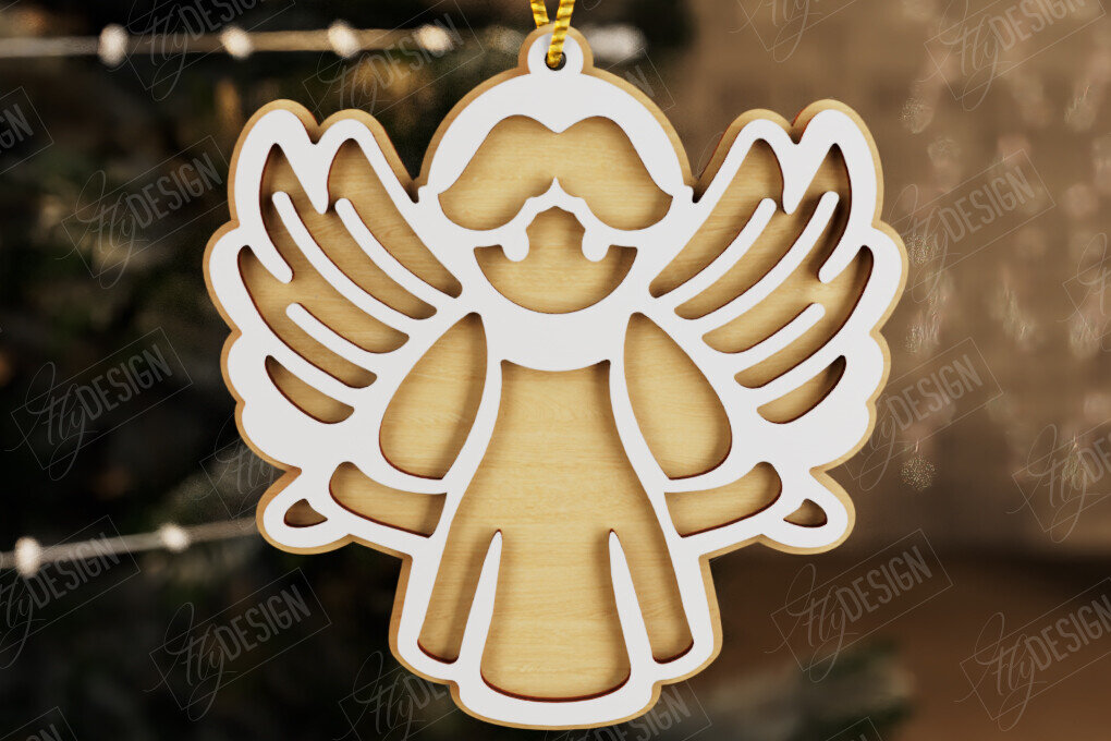 Σετ των 2 Intra απο ξύλο plywood 3mm-4mm πάχος Χριστουγεννιάτικος Άγγελος | Παιχνίδι Χριστουγεννιάτικου Δέντρου|CNC Δίασταση 15x15 cm INTRAFABR-107180083