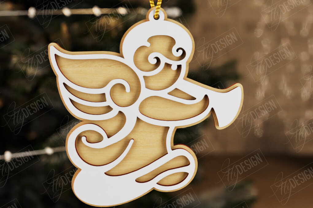 Σετ των 2 Intra απο ξύλο plywood 3mm-4mm πάχος Χριστουγεννιάτικος Άγγελος | Παιχνίδι Χριστουγεννιάτικου Δέντρου|CNC Δίασταση 15x15 cm INTRAFABR-107180088