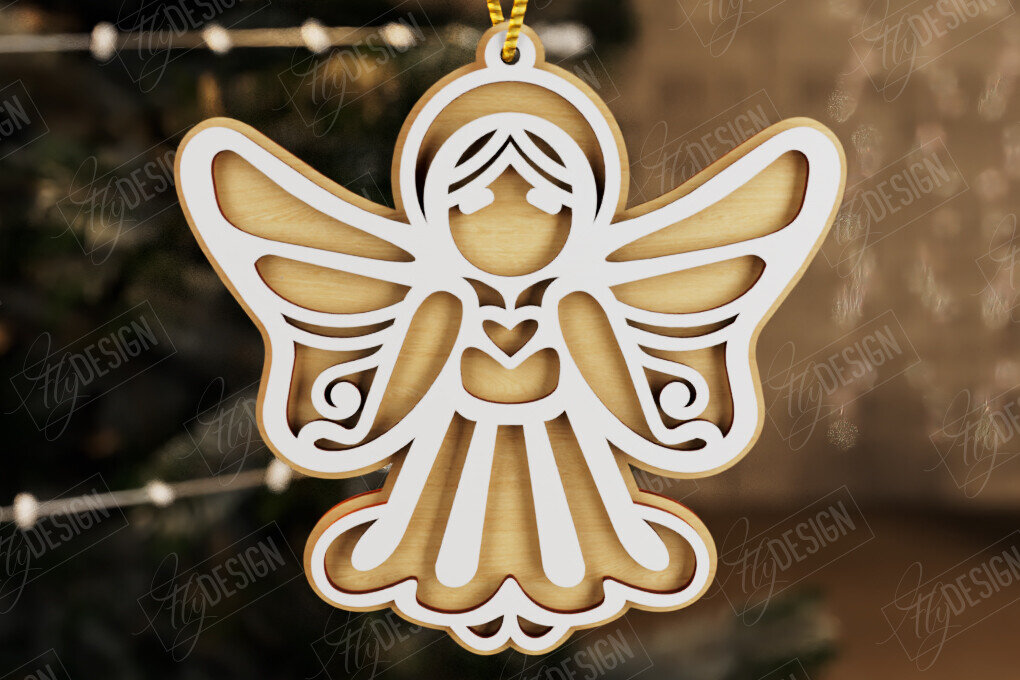 Σετ των 2 Intra απο ξύλο plywood 3mm-4mm πάχος Χριστουγεννιάτικος Άγγελος | Παιχνίδι Χριστουγεννιάτικου Δέντρου|CNC Δίασταση 15x15 cm INTRAFABR-107180091