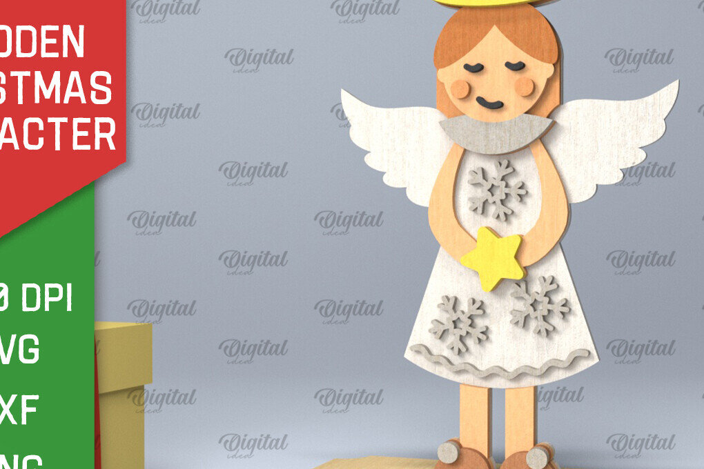 Σετ των 2 Intra απο ξύλο plywood 3mm-4mm πάχος Χριστουγεννιάτικο σχέδιο με λέιζερ αγγέλου Δίασταση 15x15 cm INTRAFABR-104437387