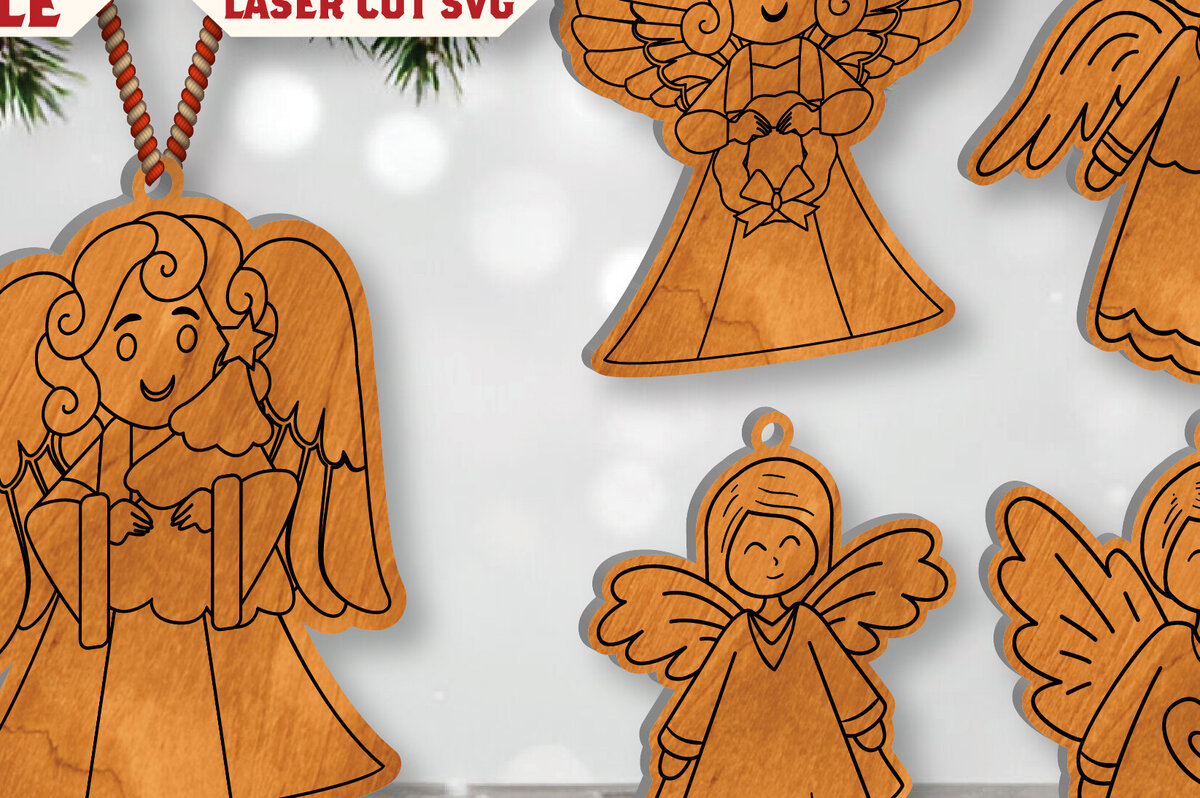 Σετ των 2 Intra απο ξύλο plywood 3mm-4mm πάχος Cut Christmas Angel Δίασταση 15x15 cm INTRAFABR-109820197