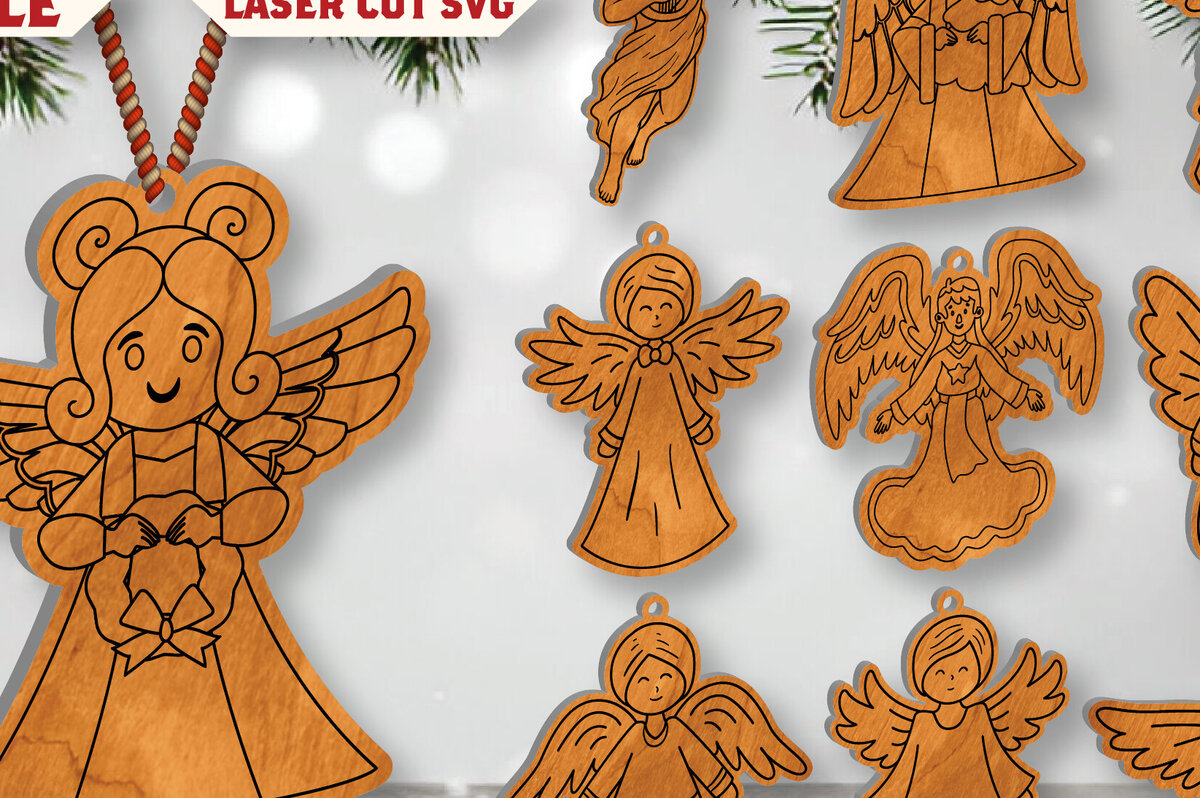 Σετ των 2 Intra απο ξύλο plywood 3mm-4mm πάχος Cut Christmas Angel Δίασταση 15x15 cm INTRAFABR-109820262