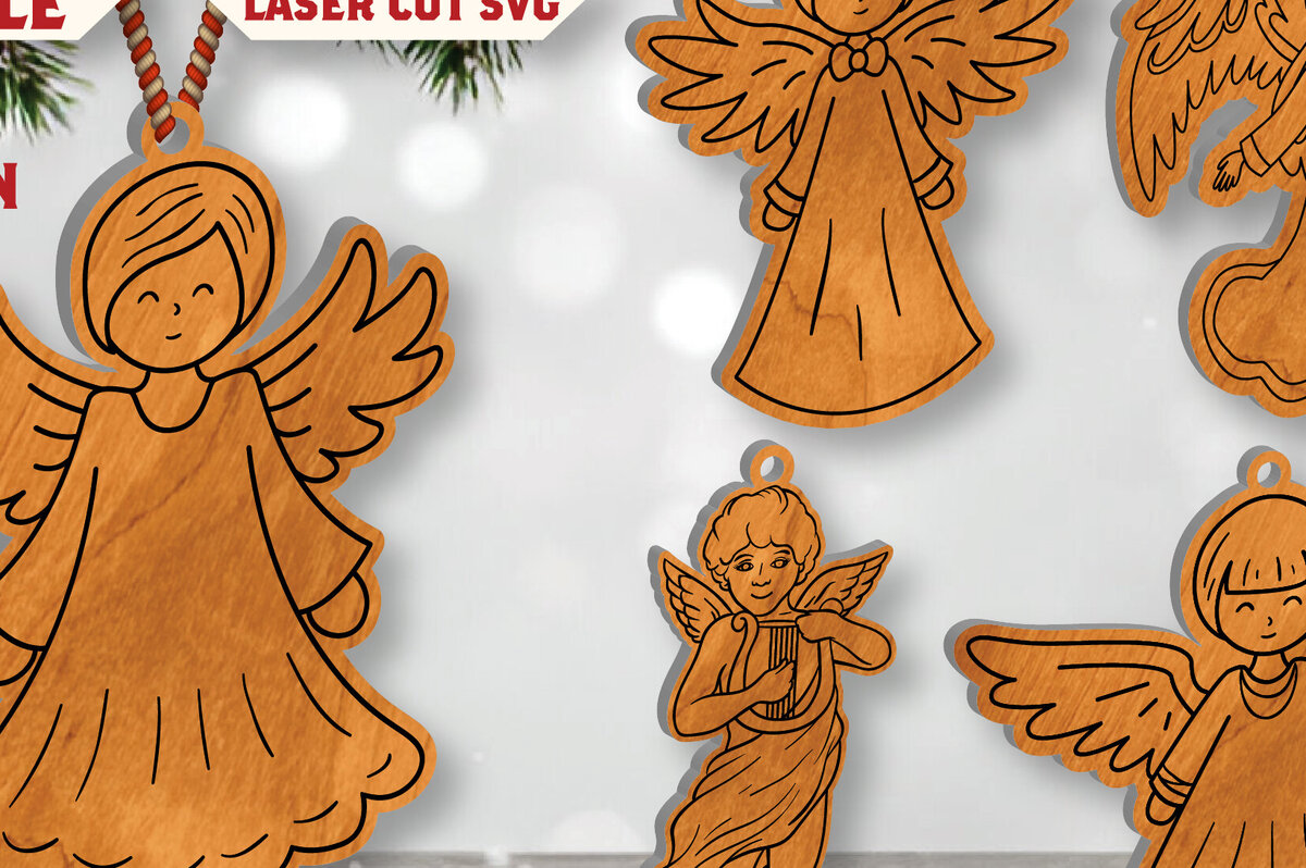 Σετ των 2 Intra απο ξύλο plywood 3mm-4mm πάχος Cut Christmas Angel Δίασταση 15x15 cm INTRAFABR-109819873