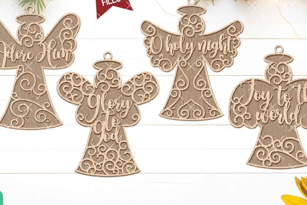 Σετ των 3 Intra απο ξύλο plywood 3mm-4mm πάχος Χριστουγεννιάτικο στολίδι αγγέλου, Δίασταση 8x8 cm INTRAFABR-104852747