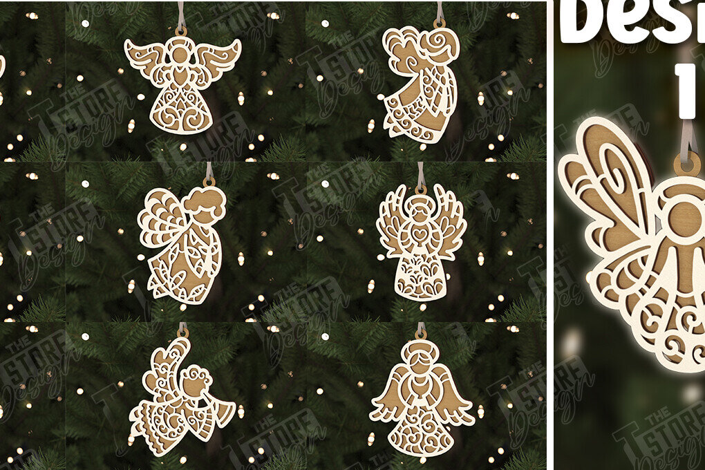 Σετ των 2 Intra απο ξύλο plywood 3mm-4mm πάχος Χριστουγεννιάτικων Αγγέλων | Διακοπές | CNC Δίασταση 15x15 cm INTRAFABR-106603731