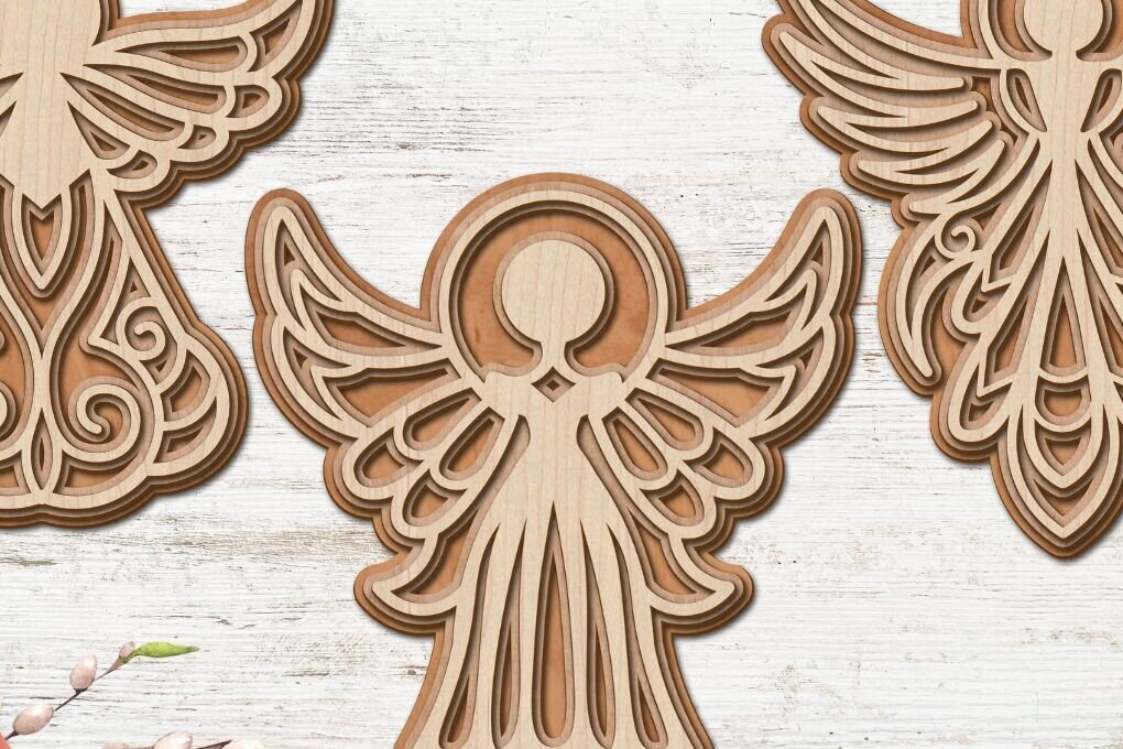 Σετ των 2 Intra απο ξύλο plywood 3mm-4mm πάχος κοπής με λέιζερ Christmas Angels Δίασταση 15x15 cm INTRAFABR-92549959