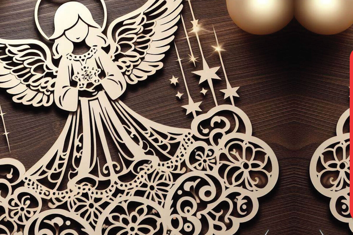 Σετ των 3 Intra απο ξύλο plywood 3mm-4mm πάχος Christmas Angels Δίασταση 4x4 cm INTRAFABR-85956604