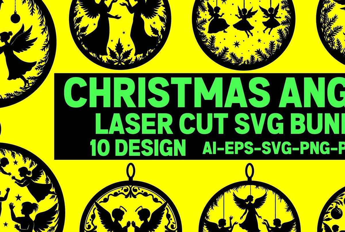 Σετ των 2 Intra απο ξύλο plywood 3mm-4mm πάχος Cut με λέιζερ Christmas Angels 6 Δίασταση 15x15 cm INTRAFABR-109747462