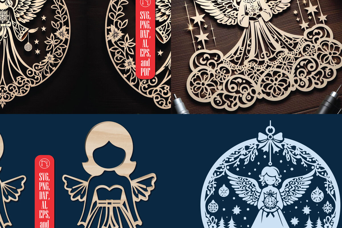 Σετ των 3 Intra απο ξύλο plywood 3mm-4mm πάχος Cut Christmas Angels Δίασταση 4x4 cm INTRAFABR-85956807