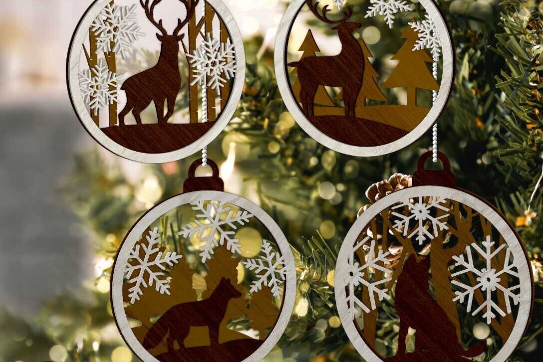 Σετ των 3 Intra απο ξύλο plywood 3mm-4mm πάχος ΧΡΙΣΤΟΥΓΕΝΝΙΑΤΙΚΟ ΣΤΟΛΙΔΙ ΖΩΩΝ, Διακόσμηση Δίασταση 4x4 cm INTRAFABR-85643454