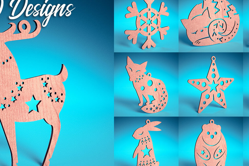 Σετ των 3 Intra απο ξύλο plywood 3mm-4mm πάχος Χριστουγεννιάτικα στολίδια ζώων με V.2 Δίασταση 8x8 cm INTRAFABR-72173321