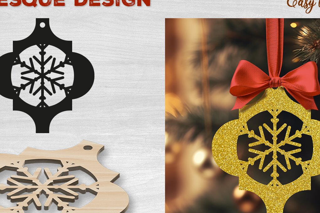 Σετ των 3 Intra απο ξύλο plywood 3mm-4mm πάχος Χριστουγεννιάτικο αραβικό στολίδι Δίασταση 4x4 cm INTRAFABR-82944985