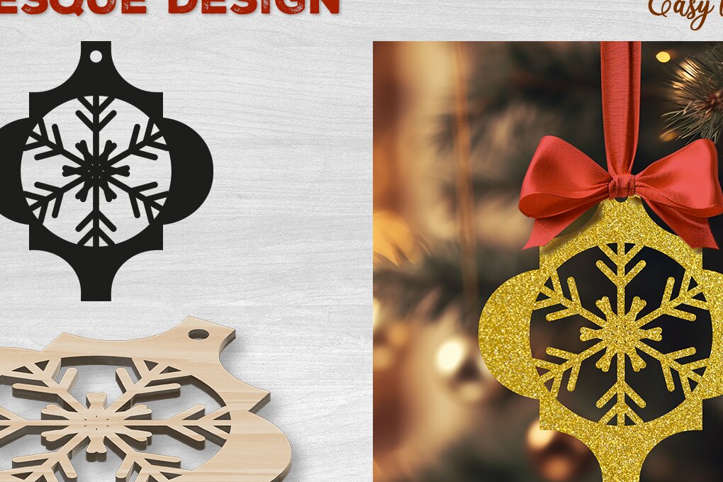 Σετ των 3 Intra απο ξύλο plywood 3mm-4mm πάχος Χριστουγεννιάτικο αραβικό στολίδι Δίασταση 4x4 cm INTRAFABR-82944289