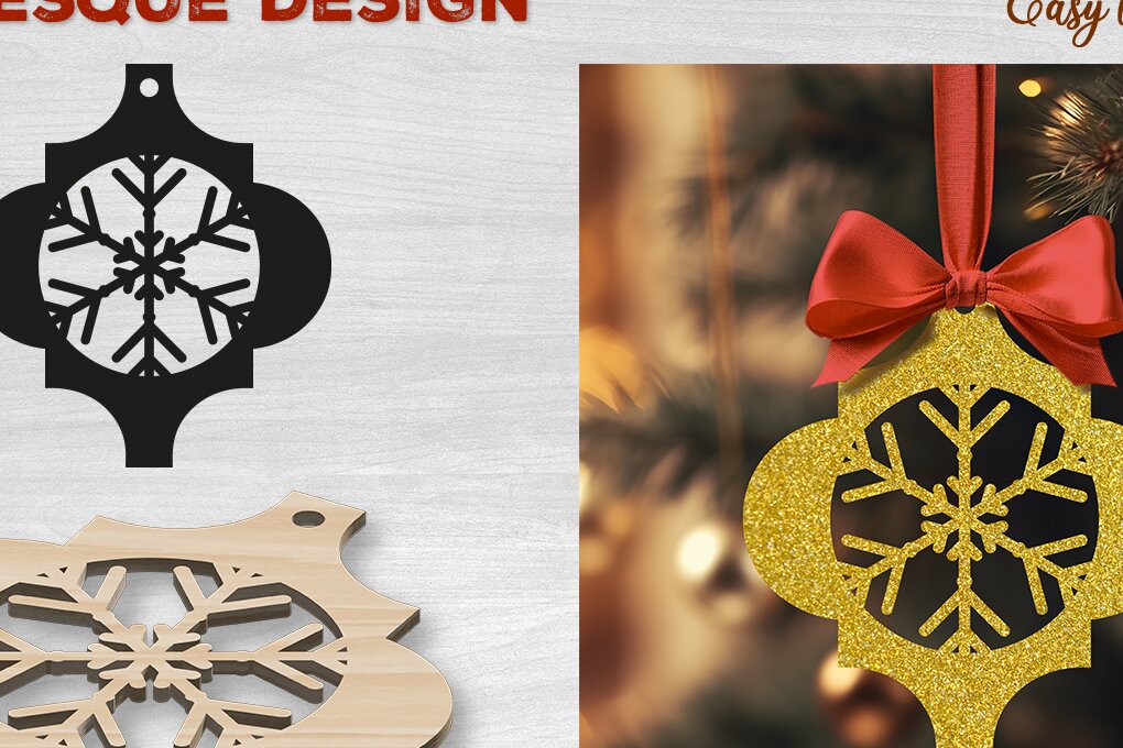 Σετ των 3 Intra απο ξύλο plywood 3mm-4mm πάχος Χριστουγεννιάτικο αραβικό στολίδι Δίασταση 4x4 cm INTRAFABR-82944388