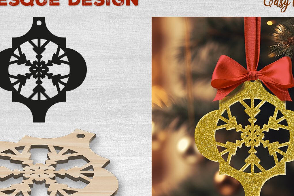 Σετ των 3 Intra απο ξύλο plywood 3mm-4mm πάχος Χριστουγεννιάτικο αραβικό στολίδι Δίασταση 4x4 cm INTRAFABR-82943981