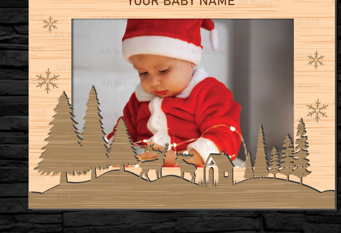 Intra απο ξύλο plywood 3mm-4mm πάχος Χριστουγεννιάτικη κορνίζα μωρών με λέιζερ Δίασταση 20x30 cm INTRAFABR-120128116