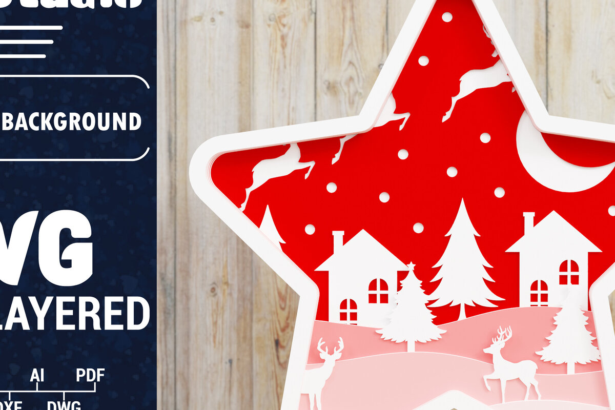 Σετ των 2 Intra απο ξύλο plywood 3mm-4mm πάχος Χριστουγεννιάτικο φόντο με  Papercut Δίασταση 1500x1500 cm INTRAFABR-85426707