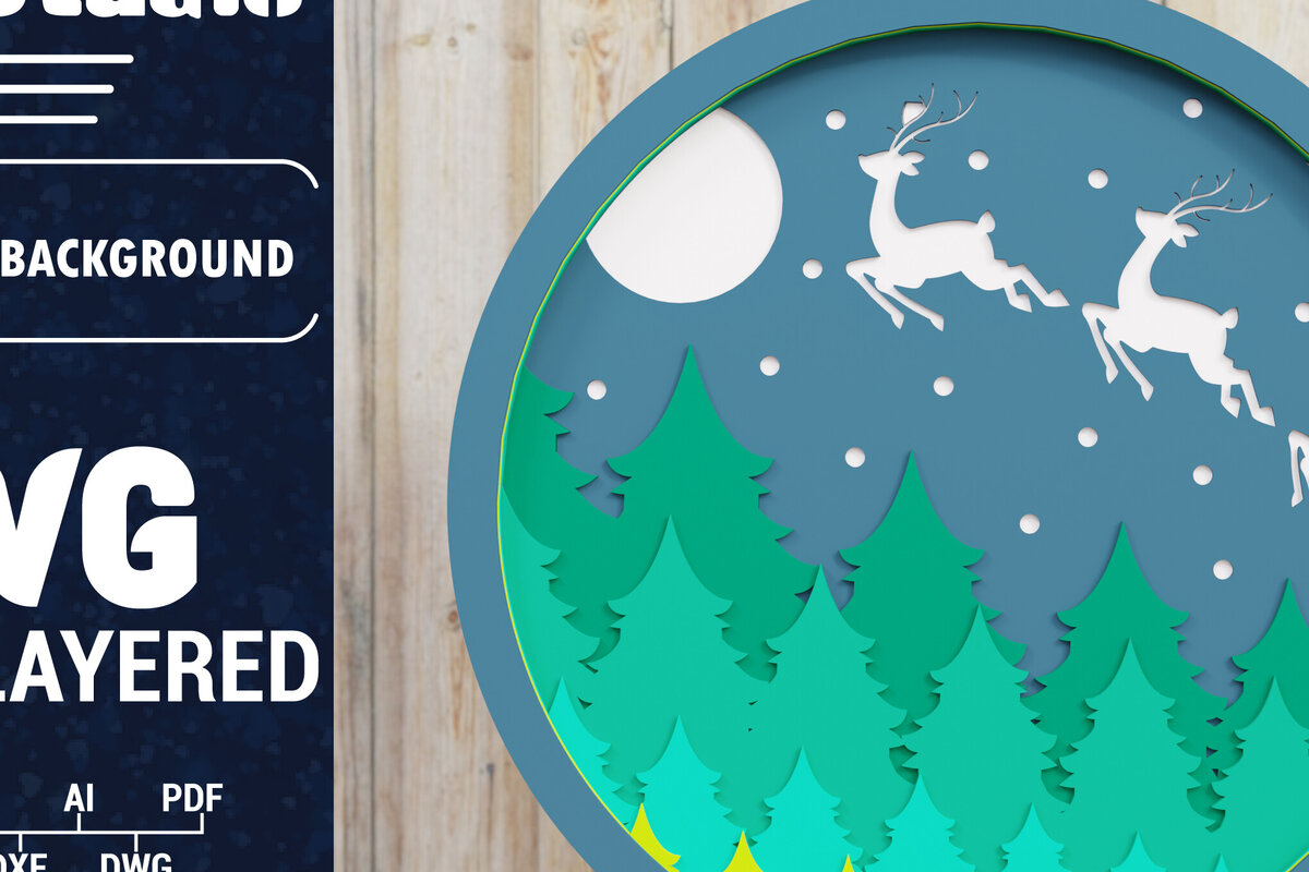 Σετ των 3 Intra απο ξύλο plywood 3mm-4mm πάχος Χριστουγεννιάτικο φόντο με  Papercut Δίασταση 1500x1500 cm INTRAFABR-85075015