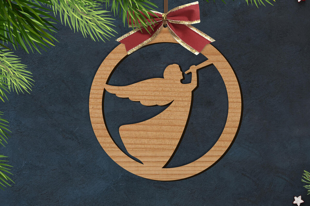 Σετ των 2 Intra απο ξύλο plywood 3mm-4mm πάχος Χριστουγεννιάτικη Μπάλα Άγγελος | Δίασταση 15x15 cm INTRAFABR-76134879