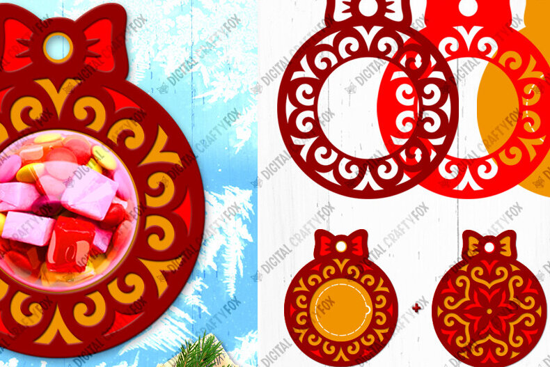 Σετ των 2 Intra απο ξύλο plywood 3mm-4mm πάχος Χριστουγεννιάτικη μπάλα Candy Dome, τρισδιάστατο στολίδι Δίασταση 14x14 cm INTRAFABR-80255842