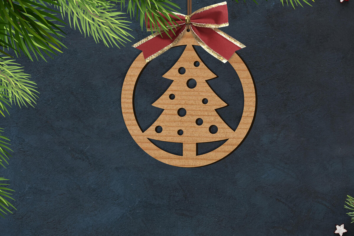 Σετ των 2 Intra απο ξύλο plywood 3mm-4mm πάχος Χριστουγεννιάτικη Μπάλα| Χριστουγεννιάτικο Δέντρο| Κόψτε το Δίασταση 15x15 cm INTRAFABR-76134889