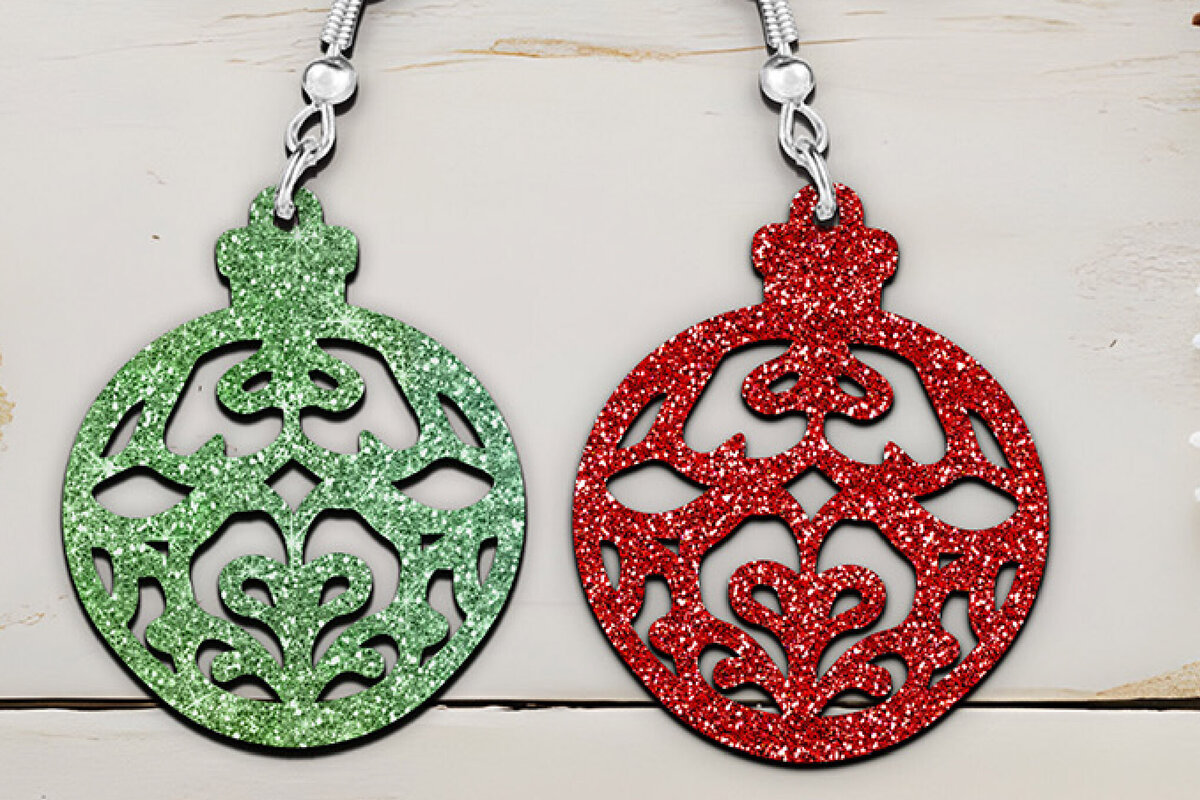 Σετ των 3 Intra απο ξύλο plywood 3mm-4mm πάχος Χριστουγεννιάτικα σκουλαρίκια με μπάλα με λέιζερ. Δίασταση 4x4 cm INTRAFABR-111542098