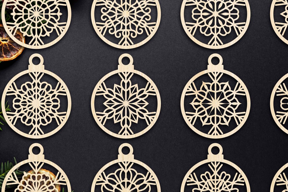 Σετ των 3 Intra απο ξύλο plywood 3mm-4mm πάχος Cut  Christmas Ball 14 Δίασταση 8x8 cm INTRAFABR-79430635