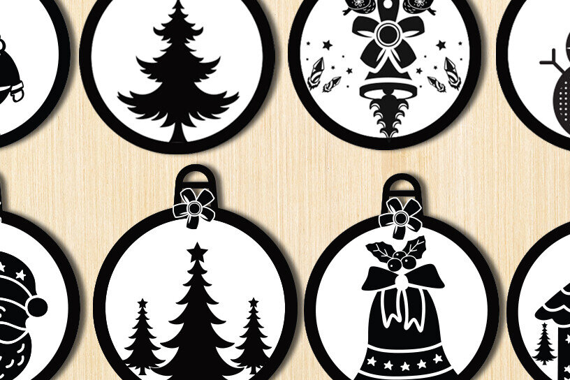 Σετ των 2 Intra απο ξύλο plywood 3mm-4mm πάχος Χριστουγεννιάτικη Μπάλα Σχέδιο Στολίδι Δίασταση 15x18 cm INTRAFABR-90841189