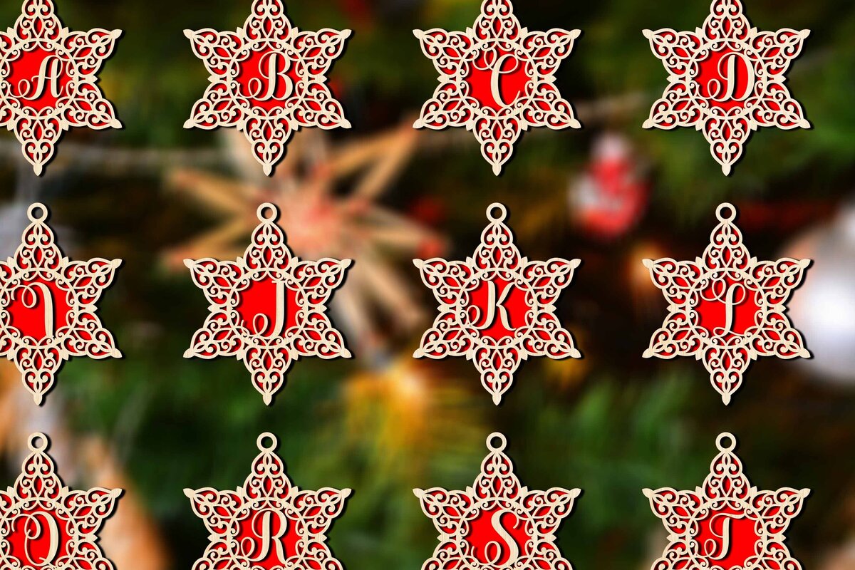 Σετ των 3 Intra απο ξύλο plywood 3mm-4mm πάχος Χριστουγεννιάτικες μπάλες διακοσμήσεις Alphabe Δίασταση 4x4 cm INTRAFABR-78494161