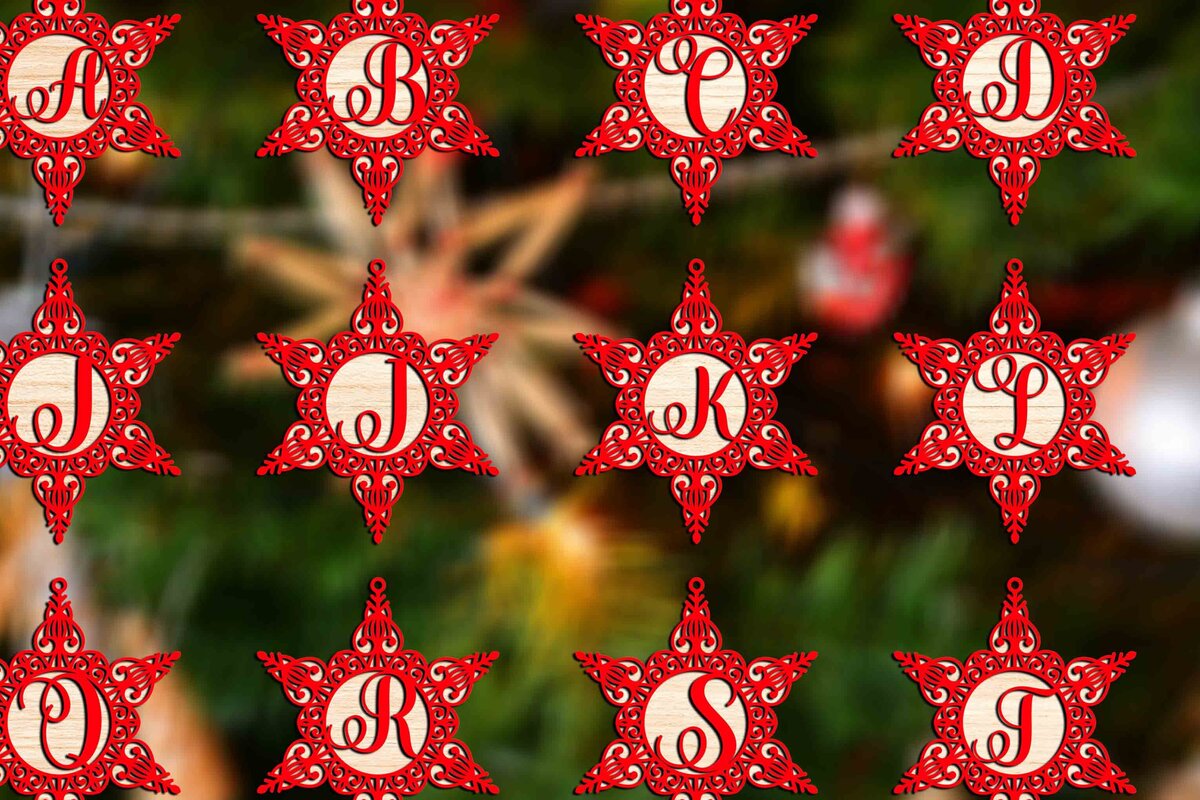 Σετ των 3 Intra απο ξύλο plywood 3mm-4mm πάχος Χριστουγεννιάτικες μπάλες διακοσμήσεις Alphabe Δίασταση 4x4 cm INTRAFABR-78494168