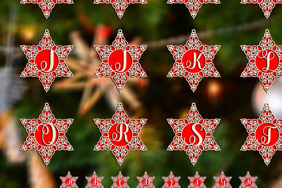 Σετ των 3 Intra απο ξύλο plywood 3mm-4mm πάχος Χριστουγεννιάτικες μπάλες διακοσμήσεις Alphabe Δίασταση 4x4 cm INTRAFABR-78494173